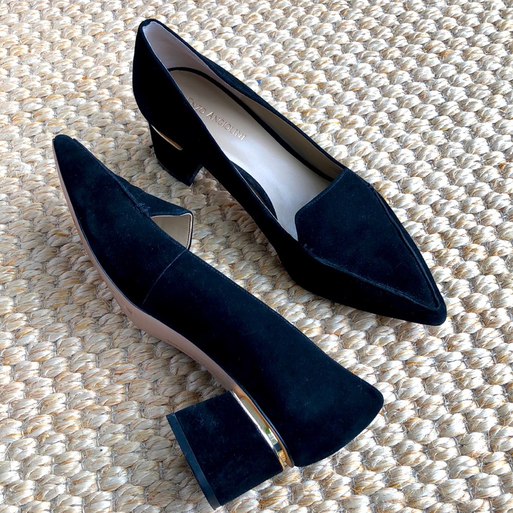 Enzo Angiolini Denna Pumps Black Suede Cuban Heel Loafers 10